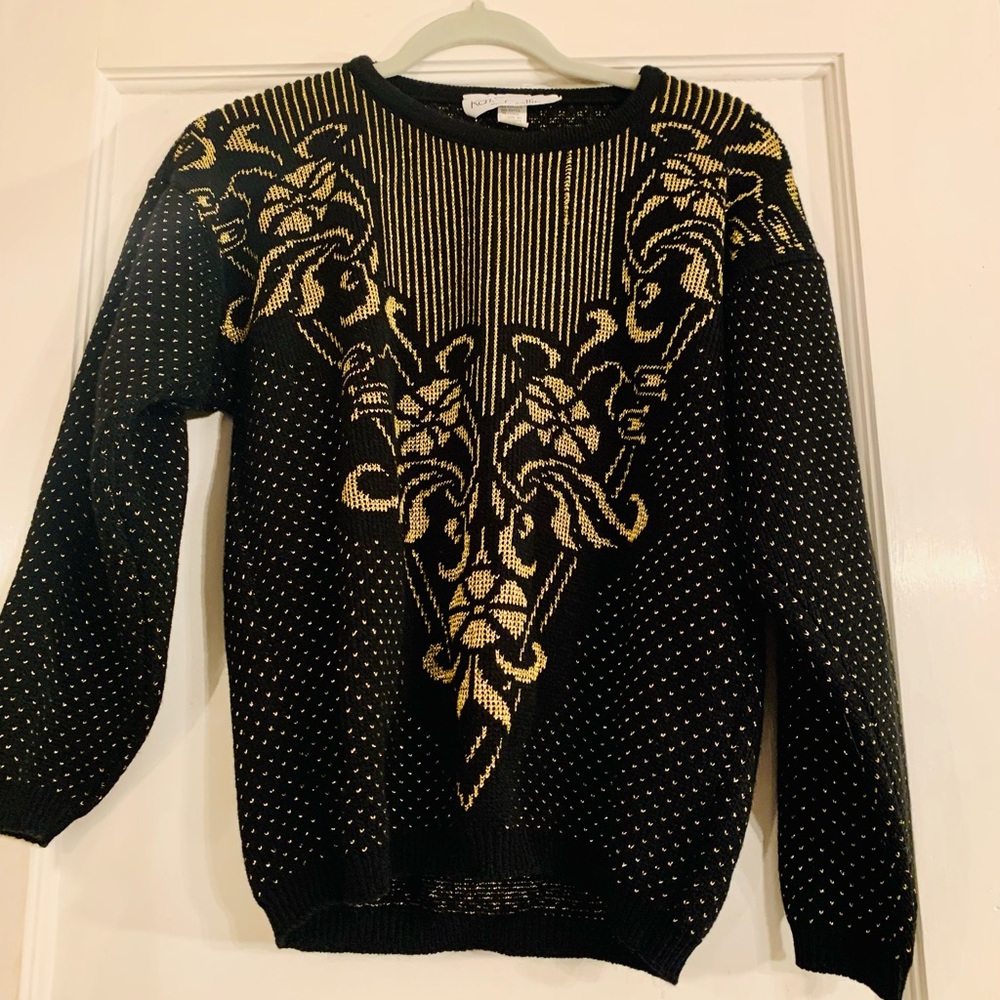 Vintage Kate Collins Sweater Sze M/L ? Grannychic Evening Wear Retro Gold Thread
